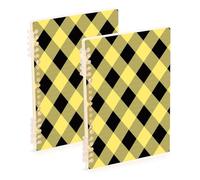 Amooorous A5 size Argyle Buffalo Plaid Check Tartan Scotland Yellow Black notebooks college 8.3" x 5.7", wire-bound subject college ruled spiral 60 sheets for travel&writing 2 pack