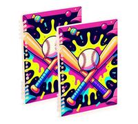 Amooorous A5 size Baseball Player Ice Cream Funny Drip spiral notebook 8.3" x 5.7", wire-bound subject spiral notebook wide 60 sheets for travel&writing 2 pack
