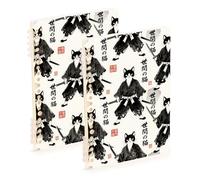 Amooorous A5 size Black Japanese Samurai Cat ruled notebook paper 8.3" x 5.7", sturdy college ruled spiral notebook 60 sheets for school&office 2 pack