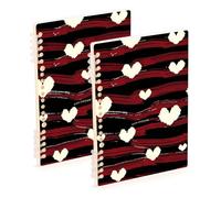 Amooorous A5 size Black Striped White Hearts subject notebooks 8.3" x 5.7", hard cover subject college ruled notebook 60 sheets for travel&writing 2 pack