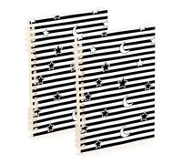 Amooorous A5 size Black White Stripes Stars Moon subject notebooks college 8.3" x 5.7", wire-bound subject spiral notebook college 60 sheets for school&office 2 pack