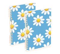 Amooorous A5 size Blue and White Daisies ruled notebook paper 8.3" x 5.7", wire-bound subject spiral notebook wide 60 sheets for travel&writing 2 pack