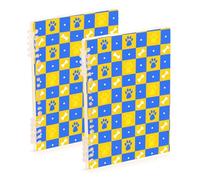 Amooorous A5 size Blue and Yellow Grid Paw Prints notebooks spiral 8.3" x 5.7", wire-bound subject notebooks college ruled 60 sheets for travel&writing 2 pack