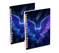 Amooorous A5 size Blue Feathers Angel Wings2 notebook wide ruled 8.3" x 5.7", wear-resistant subject college ruled spiral 60 sheets for diary&to do list 2 pack