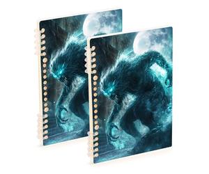 Amooorous A5 size Blue Glitter Evil monsters spiral notebook 8.3" x 5.7", sturdy college ruled spiral notebook 60 sheets for working&classroom 2 pack