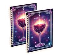 Amooorous A5 size Boho Tarot Astrological Red Wine Glass wide ruled spiral 8.3" x 5.7", wear-resistant school supplies for college 60 sheets for travel&writing 2 pack