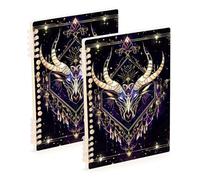 Amooorous A5 size Boho Tarot Astrology Colored Bull Head lined notebook 8.3" x 5.7", wear-resistant subject college ruled notebook 60 sheets for diary&to do list 2 pack