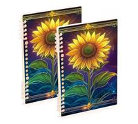 Amooorous A5 size Boho Tarot Astrology Yellow Sunflower orange spiral notebook 8.3" x 5.7", sturdy spiral notebooks wide ruled 60 sheets for diary&to do list 2 pack