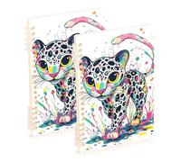 Amooorous A5 size Boho Vibrant Funny Leopard wide ruled spiral 8.3" x 5.7", wire-bound subject notebooks college ruled 60 sheets for travel&writing 2 pack