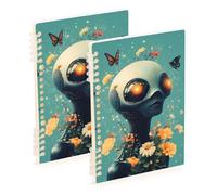 Amooorous A5 size Cartoon Alien Print Science - Fiction and Fantasy Style journaling notebooks 8.3" x 5.7", hard cover subject spiral notebook wide 60 sheets for school&office 2 pack