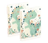 Amooorous A5 size Cartoon Baby Dinosaur Childlike Doodle Style Pastel Colors notebook wide 8.3" x 5.7", wear-resistant wide ruled spiral notebook 60 sheets for working&classroom 2 pack