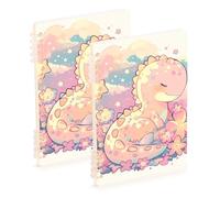 Amooorous A5 size Cartoon Baby Dinosaur Childlike Doodle Style Pastel Colors spiral notebooks college 8.3" x 5.7", wire-bound subject college ruled notebook 60 sheets for school&office 2 pack