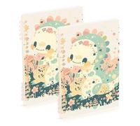 Amooorous A5 size Cartoon Baby Dinosaur Childlike Doodle Style Pastel Colors subject notebook 8.3" x 5.7", wear-resistant wide ruled spiral notebook 60 sheets for school&office 2 pack