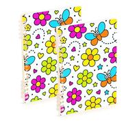 Amooorous A5 size Cartoon Colorful Floral Pattern journal notebook 8.3" x 5.7", wire-bound subject college ruled spiral 60 sheets for working&classroom 2 pack