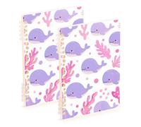 Amooorous A5 size Cartoon Cute Purple Whale notebook wide 8.3" x 5.7", sturdy composition notebook wide ruled 60 sheets for school&office 2 pack