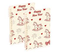 Amooorous A5 size Cartoon Cute Red Carousel Happy New Year composition notebooks 8.3" x 5.7", hard cover composition notebook wide ruled 60 sheets for working&classroom 2 pack