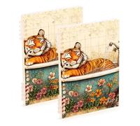 Amooorous A5 size Cartoon Cute Yellow Bathing Tigers notebook journal 8.3" x 5.7", wear-resistant college ruled spiral notebook 60 sheets for diary&to do list 2 pack