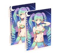 Amooorous A5 size Cartoon Sexy Anime Girl Elf ruled notebook paper 8.3" x 5.7", wire-bound spiral notebooks wide ruled 60 sheets for travel&writing 2 pack