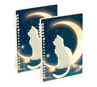 Amooorous A5 size Cat Moon Starry Cartoon Anime bound notebooks 8.3" x 5.7", sturdy subject notebooks college ruled 60 sheets for planner&business 2 pack