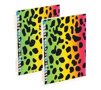Amooorous A5 size Chic Rainbow Leopard Print college notebooks 8.3" x 5.7", wire-bound subject college ruled notebook 60 sheets for planner&business 2 pack