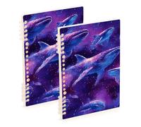 Amooorous A5 size Chic Whale Purple college notebook 8.3" x 5.7", hard cover composition notebook wide ruled 60 sheets for travel&writing 2 pack