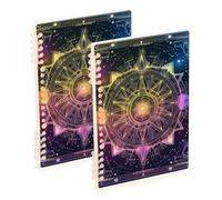 Amooorous A5 size Colored Mystic Tarro Astrological compasses wide ruled notebook 8.3" x 5.7", wire-bound subject college ruled notebook 60 sheets for school&office 2 pack