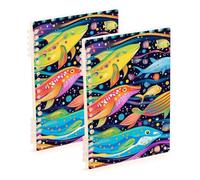 Amooorous A5 size Colorful Psychedelic Marine Animal Whale notebook wide ruled 8.3" x 5.7", hard cover composition notebook wide ruled 60 sheets for working&classroom 2 pack
