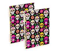Amooorous A5 size Colorful Sugar Skulls Day Of The Dead subject notebooks college 8.3" x 5.7", sturdy composition notebook wide ruled 60 sheets for planner&business 2 pack