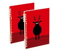 Amooorous A5 size Crazy Reindeer Birdman Red and Black ruled notebooks 8.3" x 5.7", sturdy college ruled spiral notebook 60 sheets for travel&writing 2 pack