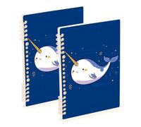 Amooorous A5 size Cute Animal Narwhal Blue notebook wide ruled 8.3" x 5.7", wire-bound subject college ruled notebook 60 sheets for school&office 2 pack