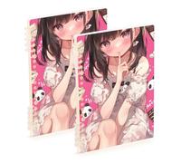 Amooorous A5 size Cute Anime Peach Girl bound notebooks 8.3" x 5.7", hard cover spiral notebooks wide ruled 60 sheets for school&office 2 pack