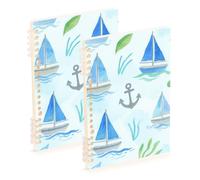 Amooorous A5 size Cute Cartoon Blue Sailing Boat notebook college 8.3" x 5.7", hard cover subject notebooks college ruled 60 sheets for diary&to do list 2 pack
