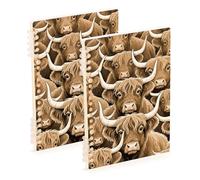 Amooorous A5 size Cute Cartoon Highland Cattle Brown large notebooks 8.3" x 5.7", sturdy single subject spiral notebook 60 sheets for planner&business 2 pack