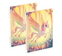 Amooorous A5 size Cute Cartoon unicorns with Wings Rainbow Colorful notebook college 8.3" x 5.7", wear-resistant single subject spiral notebook 60 sheets for working&classroom 2 pack