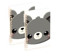 Amooorous A5 size Cute Grey Bear Cartoon ruled notebook 8.3" x 5.7", wire-bound subject notebooks college ruled 60 sheets for travel&writing 2 pack