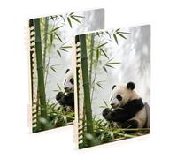 Amooorous A5 size Cute Panda Green bamboos bound notebook 8.3" x 5.7", wear-resistant subject spiral notebook wide 60 sheets for travel&writing 2 pack
