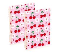 Amooorous A5 size Cute Red Cherry Blossoms notebook journal 8.3" x 5.7", wire-bound college ruled spiral notebook 60 sheets for travel&writing 2 pack