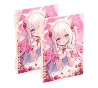 Amooorous A5 size Cute Strawberry Anime Peach Girl bound notebook 8.3" x 5.7", wire-bound subject college ruled spiral 60 sheets for working&classroom 2 pack