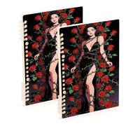 Amooorous A5 size Dark Gothic Anime Beauty Red Rose bound notebooks 8.3" x 5.7", wire-bound composition notebook wide ruled 60 sheets for school&office 2 pack