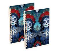 Amooorous A5 size Dia De Los Muertos Mexican Flowers notebooks for school 8.3" x 5.7", sturdy wide ruled spiral notebook 60 sheets for travel&writing 2 pack