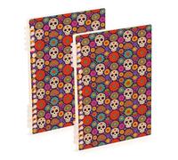 Amooorous A5 size Dia De Los Muertos Pattern subject notebooks college 8.3" x 5.7", wear-resistant subject spiral notebook college 60 sheets for planner&business 2 pack