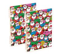 Amooorous A5 size Doodle Santa school notebook 8.3" x 5.7", wear-resistant school supplies for college 60 sheets for working&classroom 2 pack