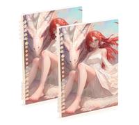 Amooorous A5 size Dragon and Anime Girl notebook journal 8.3" x 5.7", wire-bound subject spiral notebook college 60 sheets for diary&to do list 2 pack