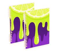 Amooorous A5 size Drip Style Lemon Green Purple school notebook 8.3" x 5.7", wire-bound wide ruled spiral notebook 60 sheets for planner&business 2 pack