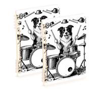 Amooorous A5 size Drummer's Border Collie bound notebook 8.3" x 5.7", sturdy subject spiral notebook college 60 sheets for working&classroom 2 pack