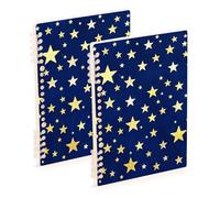 Amooorous A5 size Fake Glitter Gold Star Dark Blue notebook journal 8.3" x 5.7", wire-bound subject spiral notebook college 60 sheets for working&classroom 2 pack