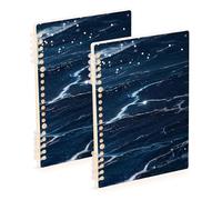 Amooorous A5 size Fake Glitter Marble Grain Navy Blue bound notebooks 8.3" x 5.7", sturdy single subject spiral notebook 60 sheets for planner&business 2 pack