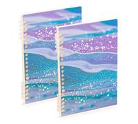 Amooorous A5 size Fake Glitter Marble Grain Rainbow Color subject notebook 8.3" x 5.7", wire-bound composition notebook wide ruled 60 sheets for travel&writing 2 pack