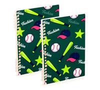 Amooorous A5 size Fashion Baseball Dark Green school notebook 8.3" x 5.7", wire-bound single subject spiral notebook 60 sheets for working&classroom 2 pack