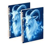 Amooorous A5 size Fierce Goat Royal Blue ruled notebook paper 8.3" x 5.7", wire-bound composition notebook wide ruled 60 sheets for travel&writing 2 pack